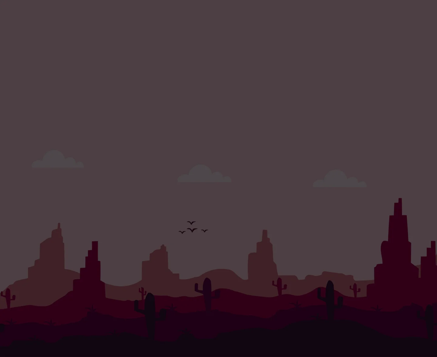Flat vector illustration of a pink desert landscape with cacti and rock silhouettes.