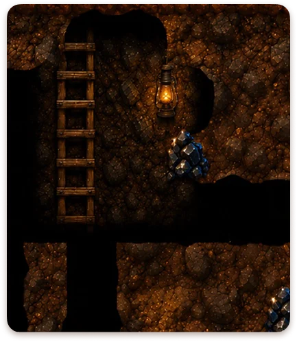 The equipment upgrade menu in Wild West Digger, featuring buttons to upgrade the pickaxe, backpack, and boots